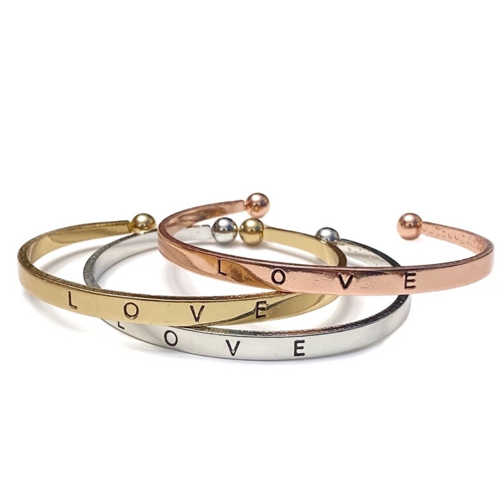 $3/20 Triple Stacking Bracelets Love Stamped Metal Cuffs Tri Color